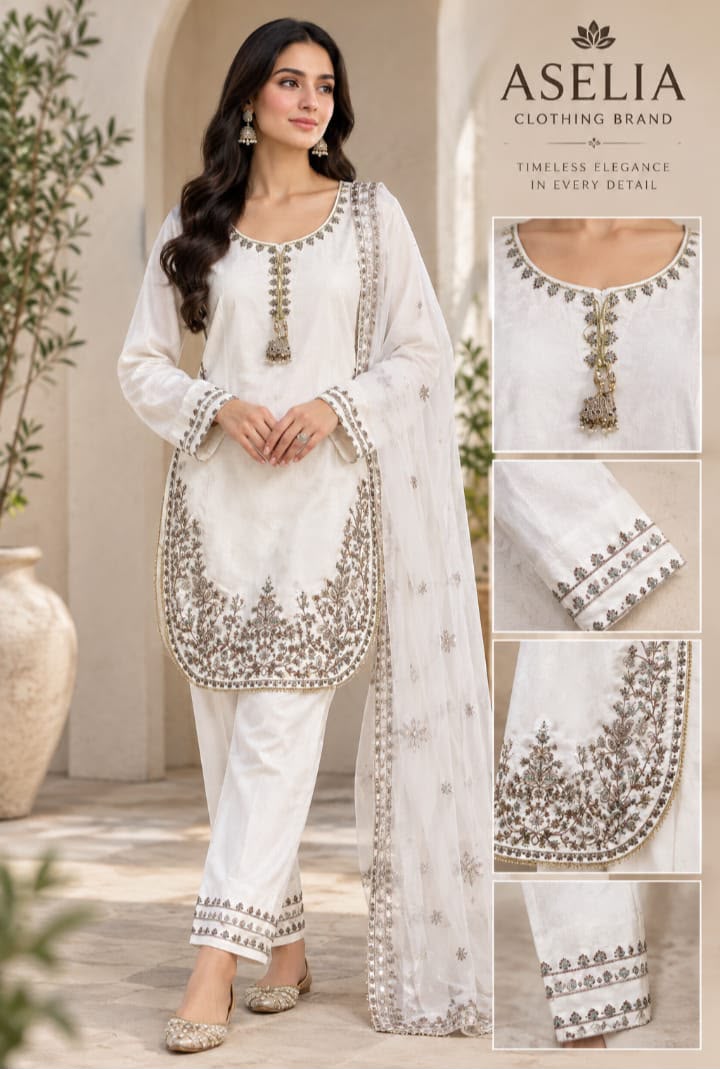 Embroidered White 3-Piece Suit