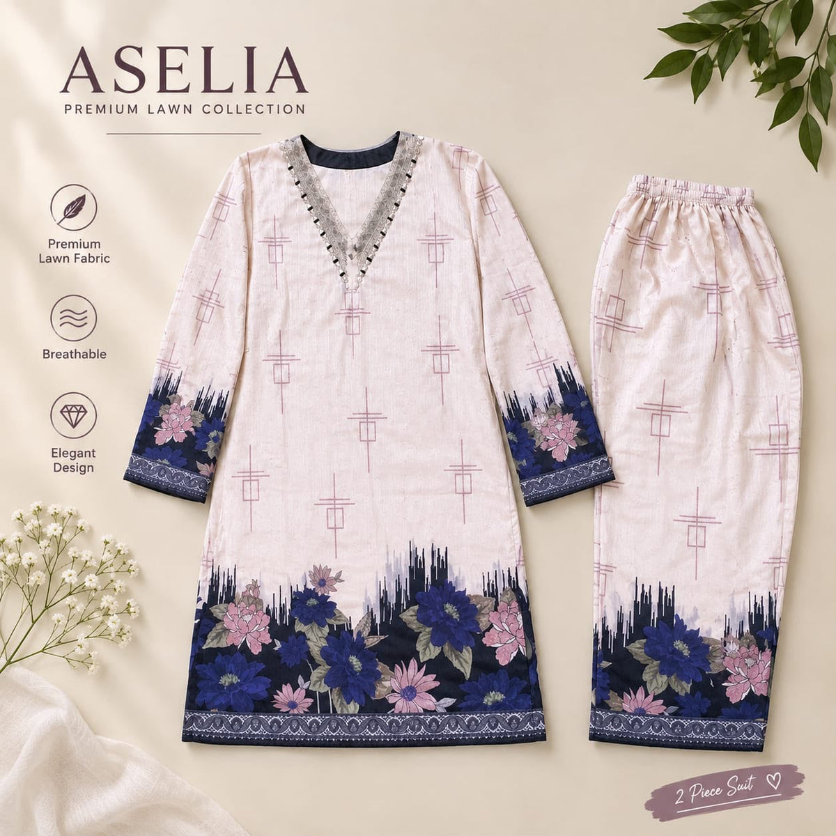 Korean Lawn Printed 2-Piece Suit